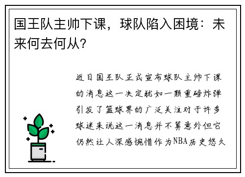 国王队主帅下课，球队陷入困境：未来何去何从？