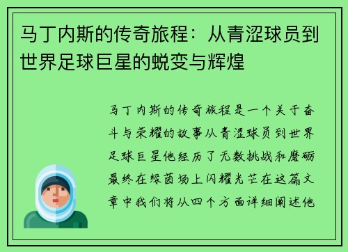马丁内斯的传奇旅程：从青涩球员到世界足球巨星的蜕变与辉煌