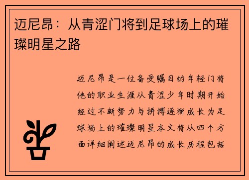 迈尼昂：从青涩门将到足球场上的璀璨明星之路