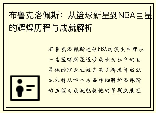 布鲁克洛佩斯：从篮球新星到NBA巨星的辉煌历程与成就解析